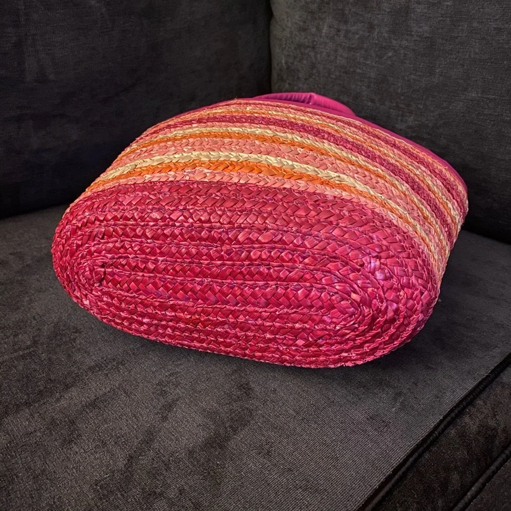 Colorful Woven Beach Tote | Pink Orange Straw Summer Bag | Small Vacation Purse
